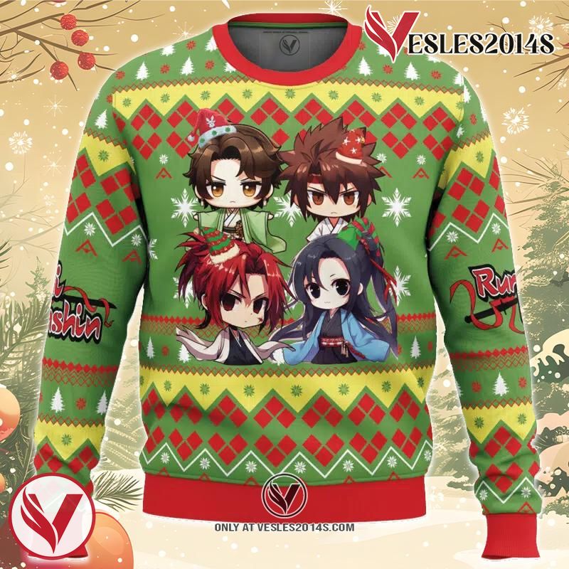 Chibi Christmas Rurouni Kenshin Samurai X Ugly Christmas Sweater, Unique Christmas Gift For Fans - Vesles2014S