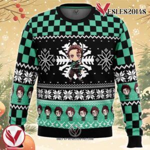 Chibi Christmas Tanjiro Kamado Demon Slayer Ugly Christmas Sweater, Unique Christmas Gift For Fans - Vesles2014S