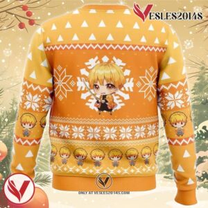 Chibi Christmas Zenitsu Agatsuma Demon Slayer Ugly Christmas Sweater, Unique Christmas Gift For Fans - Vesles2014S 1