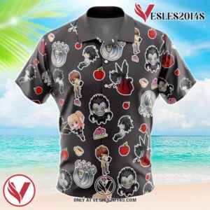 Chibi Death Note Pattern Hawaiian Button Up Shirt, Perfect Gifts For Anime Lovers - Vesles2014S