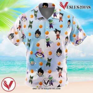 Chibi Dragon Ball Z Characters Pattern Hawaiian Button Up Shirt, Perfect Gifts For Anime Lovers - Vesles2014S