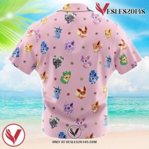 Chibi Eevelutions Pattern Pokemon Hawaiian Button Up Shirt, Perfect Gifts For Anime Lovers - Vesles2014S 1