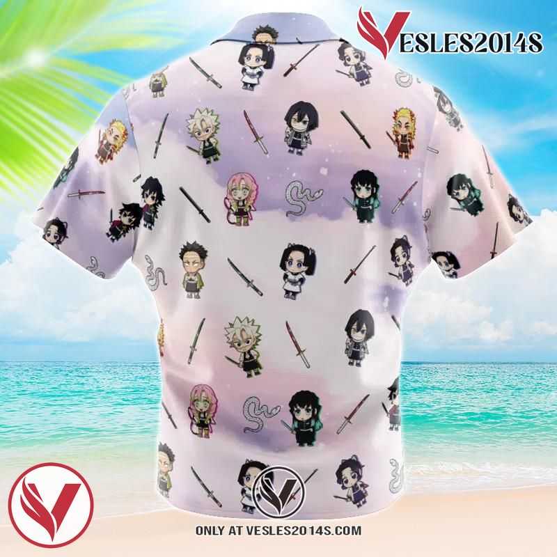 Chibi Hashira Pattern Demon Slayer Hawaiian Button Up Shirt, Perfect Gifts For Anime Lovers - Vesles2014S 1