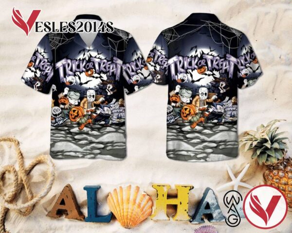 Chibi Horror Characters Halloween Casual Beach Full Printing Hawaiian Shirt Vesles2014S 1