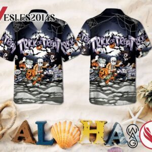 Chibi Horror Characters Halloween Casual Beach Full Printing Hawaiian Shirt Vesles2014S