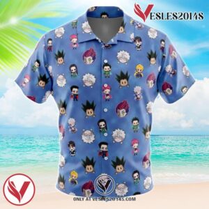 Chibi Hunter x Hunter Characters Pattern Hawaiian Button Up Shirt, Perfect Gifts For Anime Lovers - Vesles2014S