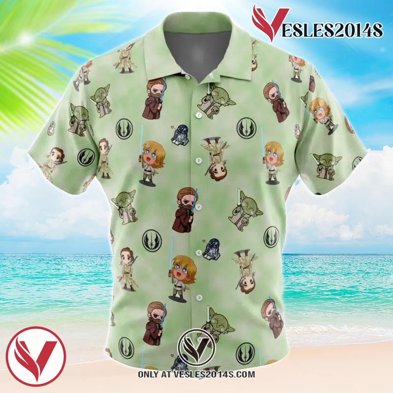 Chibi Jedi Masters Pattern Star Wars Pattern Hawaiian Button Up Shirt, Perfect Gifts For Anime Lovers - Vesles2014S