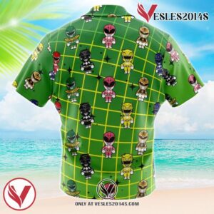 Chibi Power Rangers Pattern Hawaiian Button Up Shirt, Perfect Gifts For Anime Lovers - Vesles2014S 1