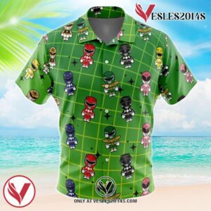 Chibi Power Rangers Pattern Hawaiian Button Up Shirt, Perfect Gifts For Anime Lovers - Vesles2014S