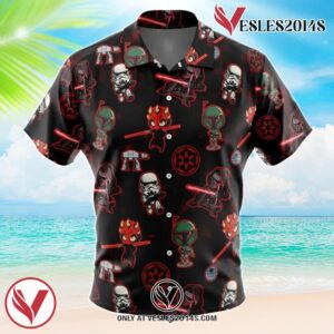 Chibi Sith Galactic Empire Star Wars Pattern Hawaiian Button Up Shirt, Perfect Gifts For Anime Lovers - Vesles2014S