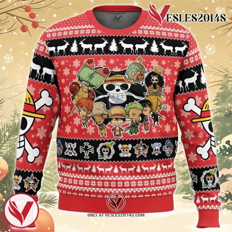 Chibi Straw Hat Pirates One Piece Ugly Christmas Sweater, Unique Christmas Gift For Fans - Vesles2014S