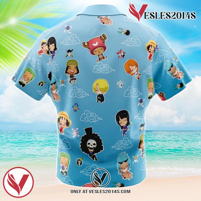 Chibi Strawhat Crew Pattern One Piece Hawaiian Button Up Shirt, Perfect Gifts For Anime Lovers - Vesles2014S 1