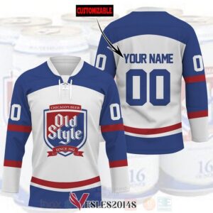 Chicago Beer Old Style Personalized Hockey Jersey Shirt, Trending Gifts For Fans - Vesles2014s