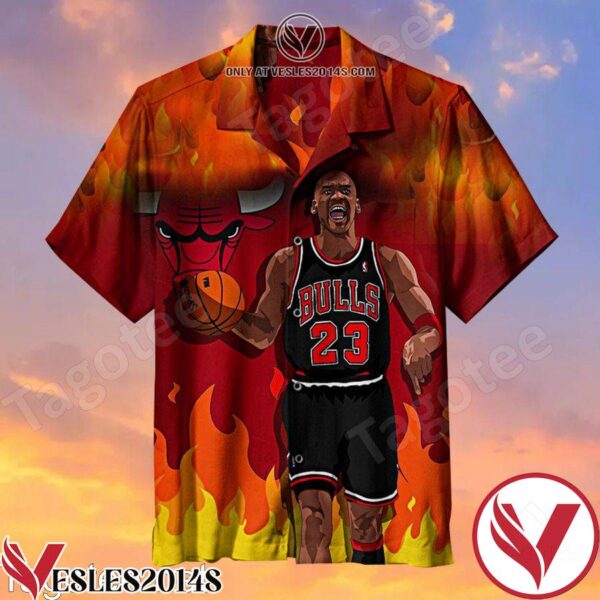 Chicago Bulls Michael Jordan 23 On Fire Hawaiian Shirt, Unique Gifts For Friends - Vesles2014S 1