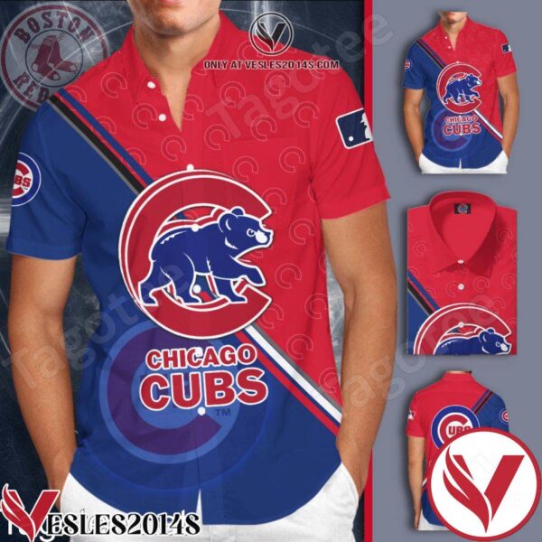 Chicago Cubs Red Blue Hawaiian Shirt And Short, Unique Gifts For Friends - Vesles2014S 1