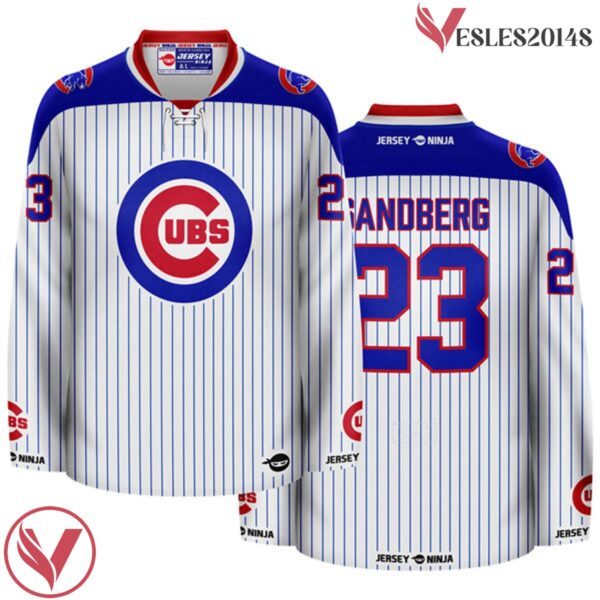 Chicago Cubs White Ryne Sandberg Crossover Hockey Jersey - Vesles2014S