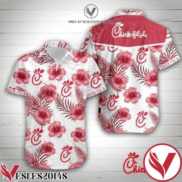 Chick Fil A Red Hibiscus White Hawaiian Shirt, Unique Gifts For Friends - Vesles2014S 1