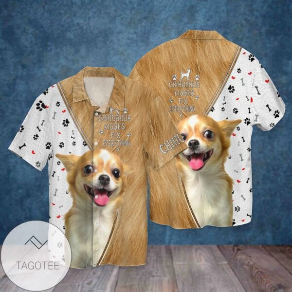 Chihuahua Dog Chihuahua Kisses Fix Everything For Men And Women Graphic Print Short Sleeve Hawaiian Casual Shirt Vesles2014S 1