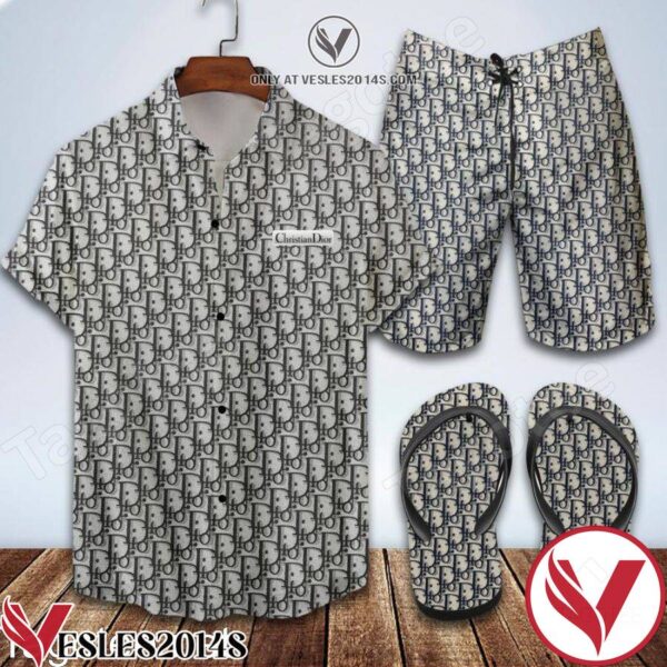Christian Dior Combo Hawaiian Shirt, Beach Shorts And Flip Flop, Unique Gifts For Friends - Vesles2014S 1
