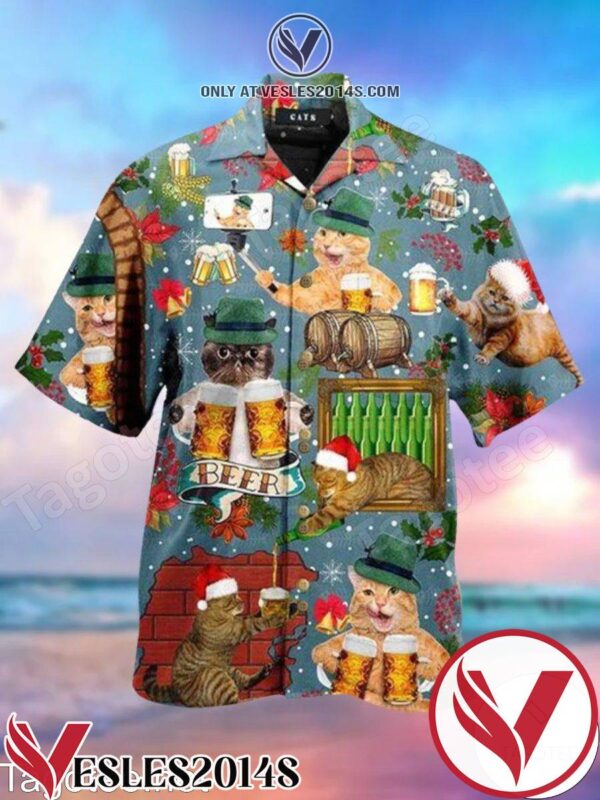 Christmas Cat With Beer Hawaiian Shirt, Unique Gifts For Friends - Vesles2014S 1