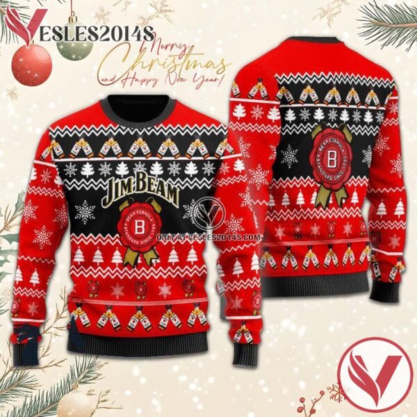 Christmas Cheers With Jim Beam Whiskey Christmas Sweater, Unique Winter Outfits For Fans - Vesles2014S  1