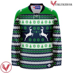Christmas Dueling Reindeer Ugly Sweater Hockey Jersey - Vesles2014S 2