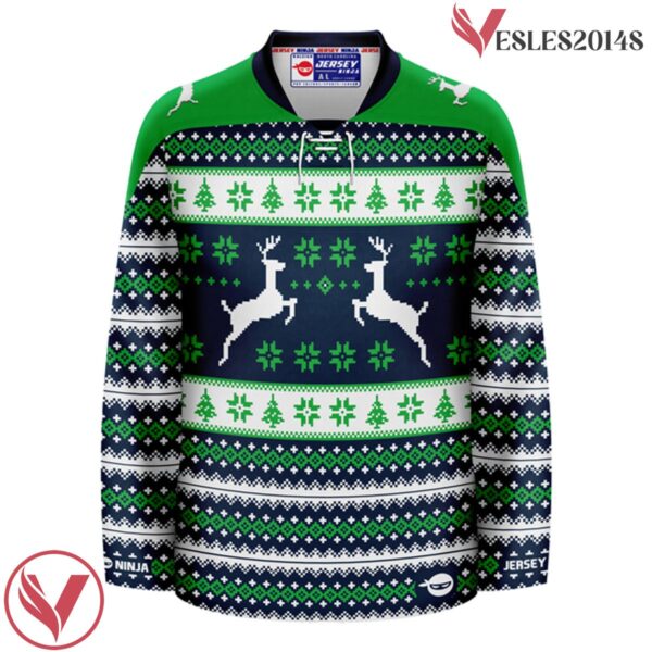 Christmas Dueling Reindeer Ugly Sweater Hockey Jersey - Vesles2014S 2