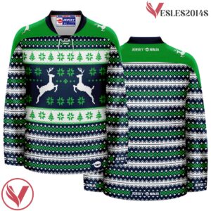 Christmas Dueling Reindeer Ugly Sweater Hockey Jersey - Vesles2014S