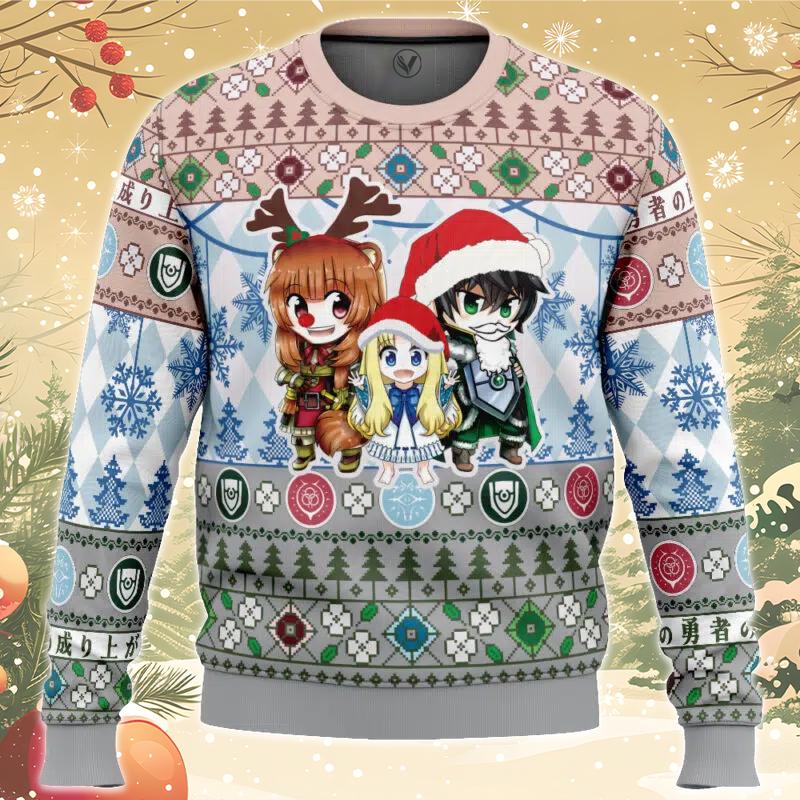 Christmas Filo, Naofumi And Raphtalia The Rising Of The Shield Hero Ugly Christmas Sweater, Unique Christmas Gift For Fans - Vesles2014S