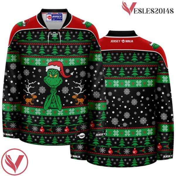 Christmas Grinch Ugly Sweater Hockey Jersey - Vesles2014S