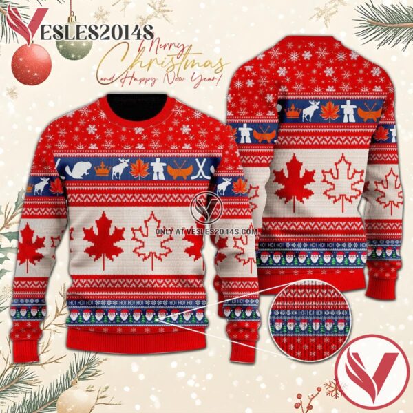 Christmas Hohoho Canada Maple Leaf Ugly Sweater, Unique Winter Outfits For Fans - Vesles2014S  1