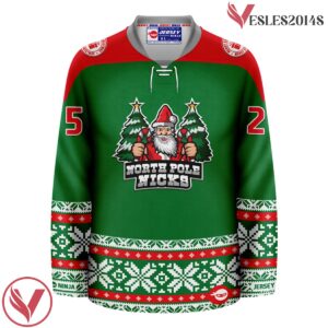 Christmas North Pole Nicks Green Holiday Hockey Jersey - Vesles2014S 2