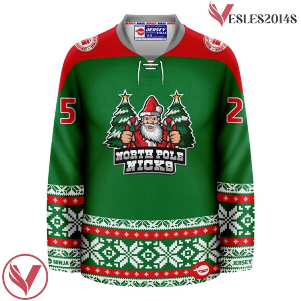Christmas North Pole Nicks Green Holiday Hockey Jersey - Vesles2014S 2