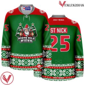 Christmas North Pole Nicks Green Holiday Hockey Jersey - Vesles2014S