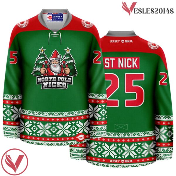 Christmas North Pole Nicks Green Holiday Hockey Jersey - Vesles2014S