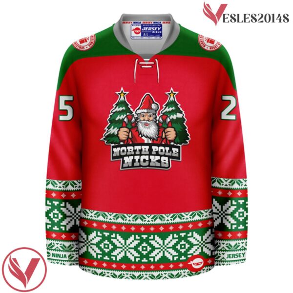 Christmas North Pole Nicks Red Holiday Hockey Jersey - Vesles2014S 2