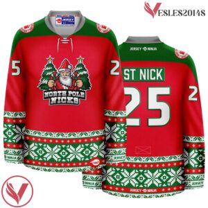Christmas North Pole Nicks Red Holiday Hockey Jersey - Vesles2014S