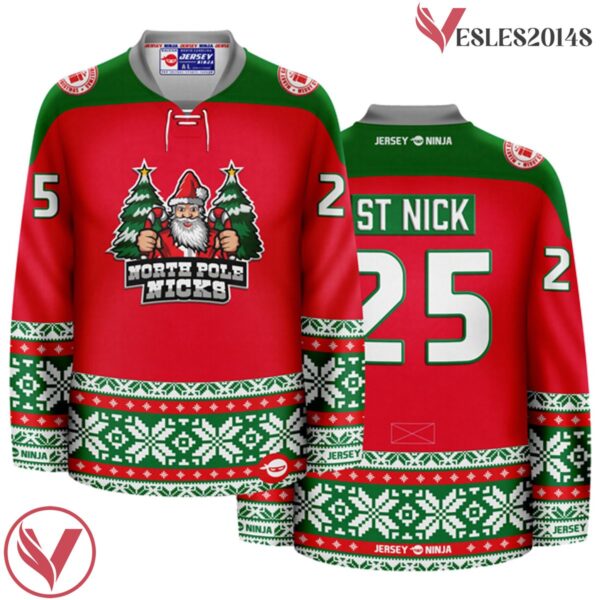 Christmas North Pole Nicks Red Holiday Hockey Jersey - Vesles2014S