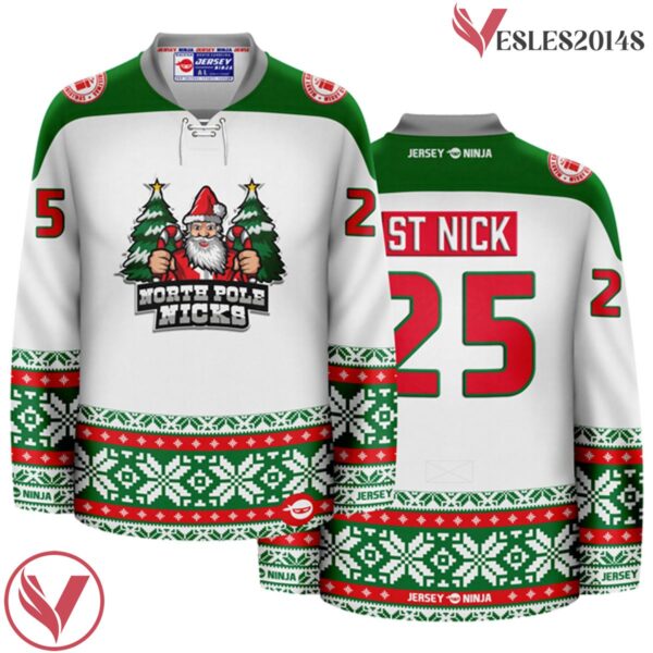 Christmas North Pole Nicks White Holiday Hockey Jersey - Vesles2014S