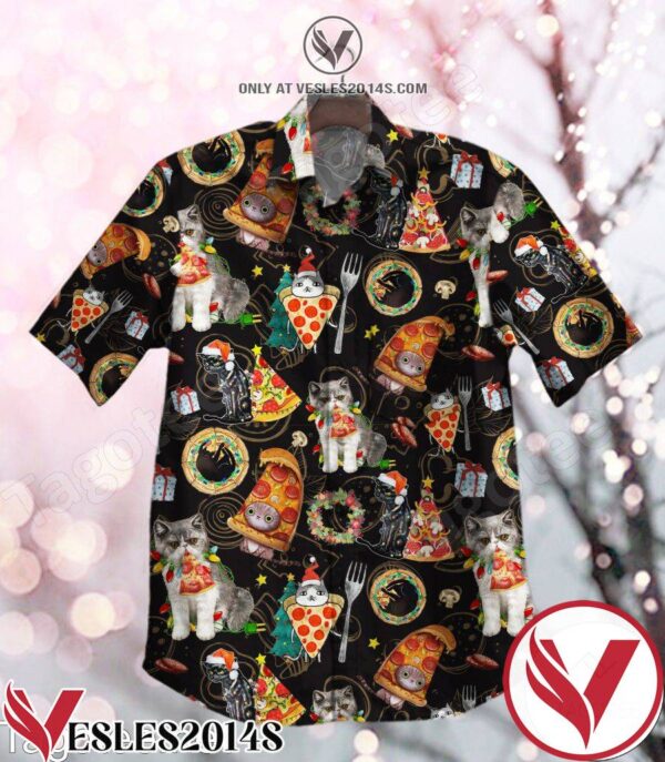 Christmas Pizza And Cats Hawaiian Shirt, Unique Gifts For Friends - Vesles2014S 1