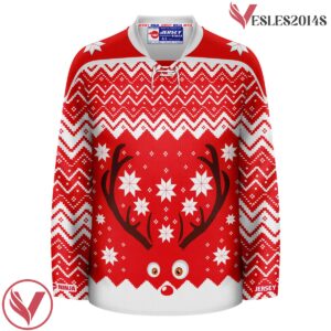 Christmas Rudolph the Red Nosed Reindeer Ugly Sweater Hockey Jersey - Vesles2014S 2
