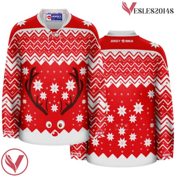Christmas Rudolph the Red Nosed Reindeer Ugly Sweater Hockey Jersey - Vesles2014S