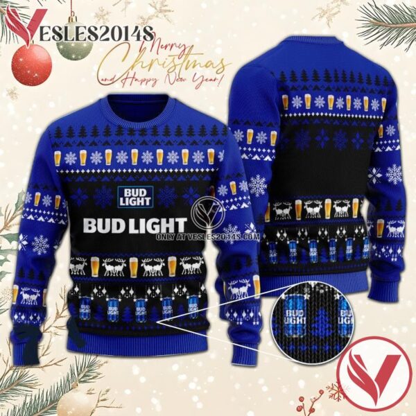 Christmas Scenes With Blue Bud Light Beer Ugly Sweater, Unique Winter Outfits For Fans - Vesles2014S  1