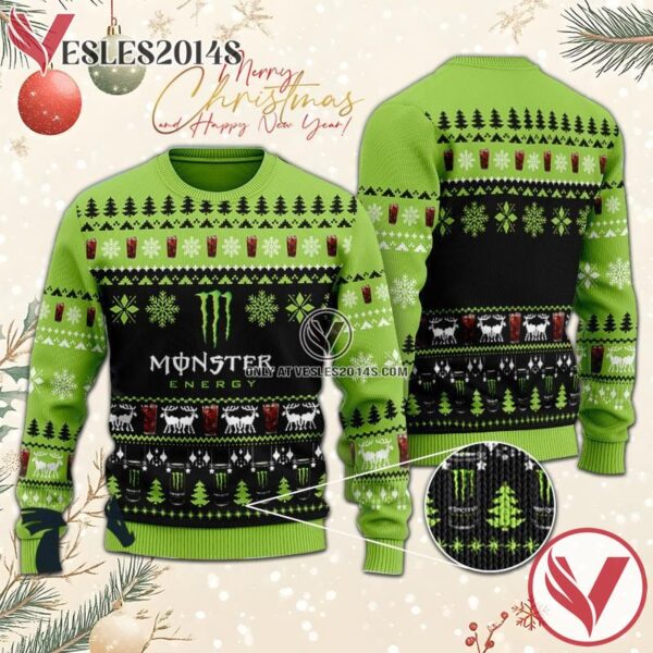Christmas Scenes With Monster Energy Ugly Sweater, Unique Winter Outfits For Fans - Vesles2014S  1