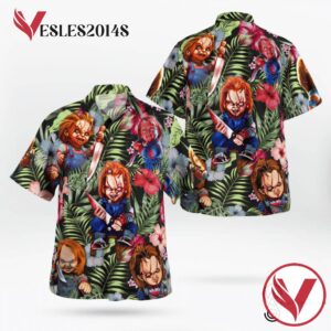 Chucky Just Wanna Have Fun Scream Halloween Casual Beach Full Printing Hawaiian Shirt Vesles2014S