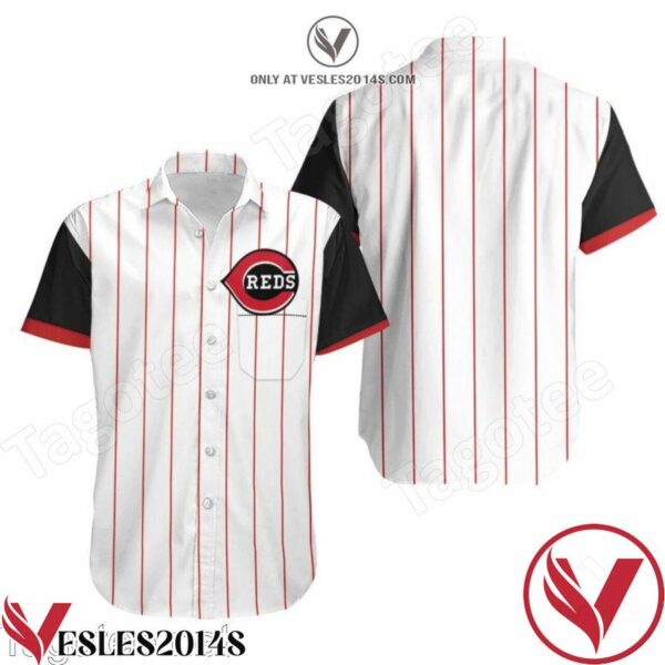 Cincinnati Reds Throwback White Red Striped Jersey Inspired Style Hawaiian Shirt, Unique Gifts For Friends - Vesles2014S 1