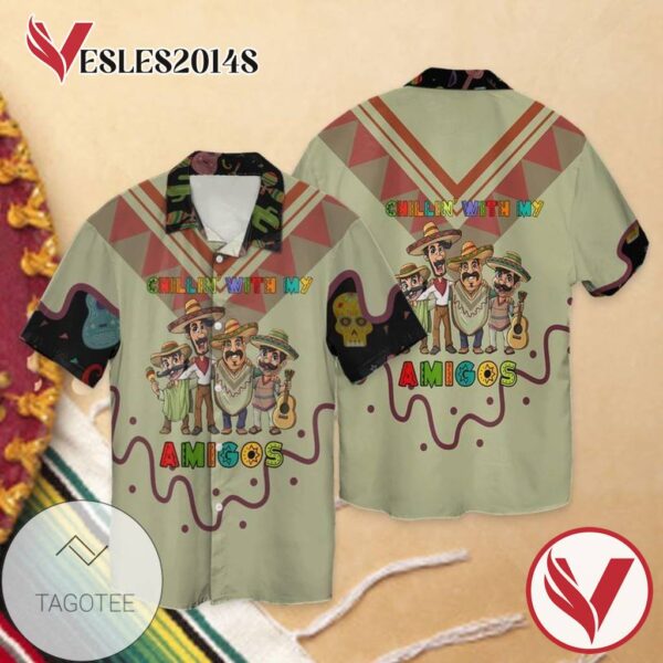 Cinco de Mayo Chillin With My Amigos Graphic Print Short Sleeve Hawaiian Casual Shirt Vesles2014S 1