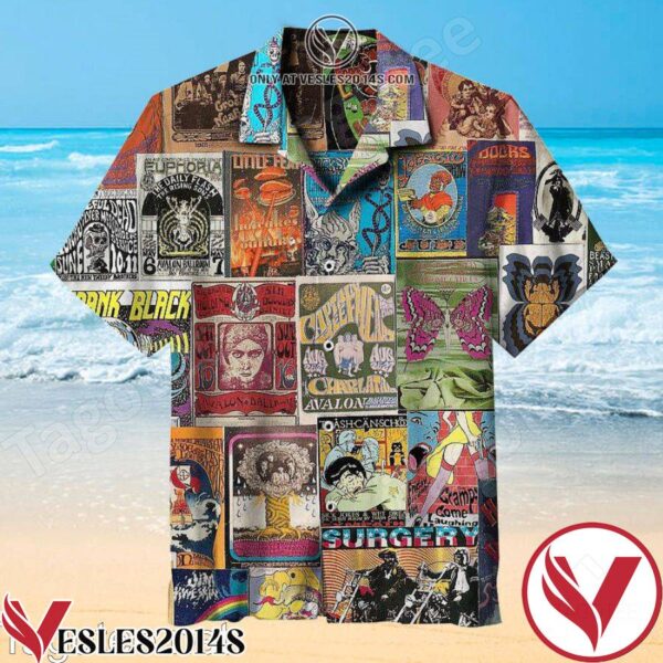 Classic Rock Poster Collage Hawaiian Shirt, Unique Gifts For Friends - Vesles2014S 1