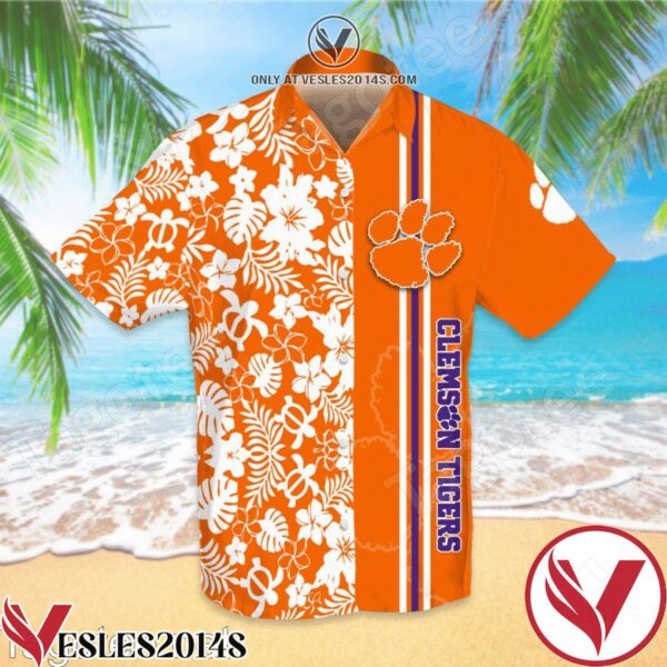 Clemson Tigers Flowery Orange Hawaiian Shirt And Short, Unique Gifts For Friends - Vesles2014S 1