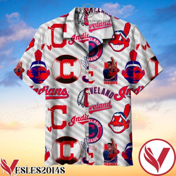 Cleveland Indians Grey And White Diagonal Stripes Background Hawaiian Shirt, Unique Gifts For Friends - Vesles2014S 1